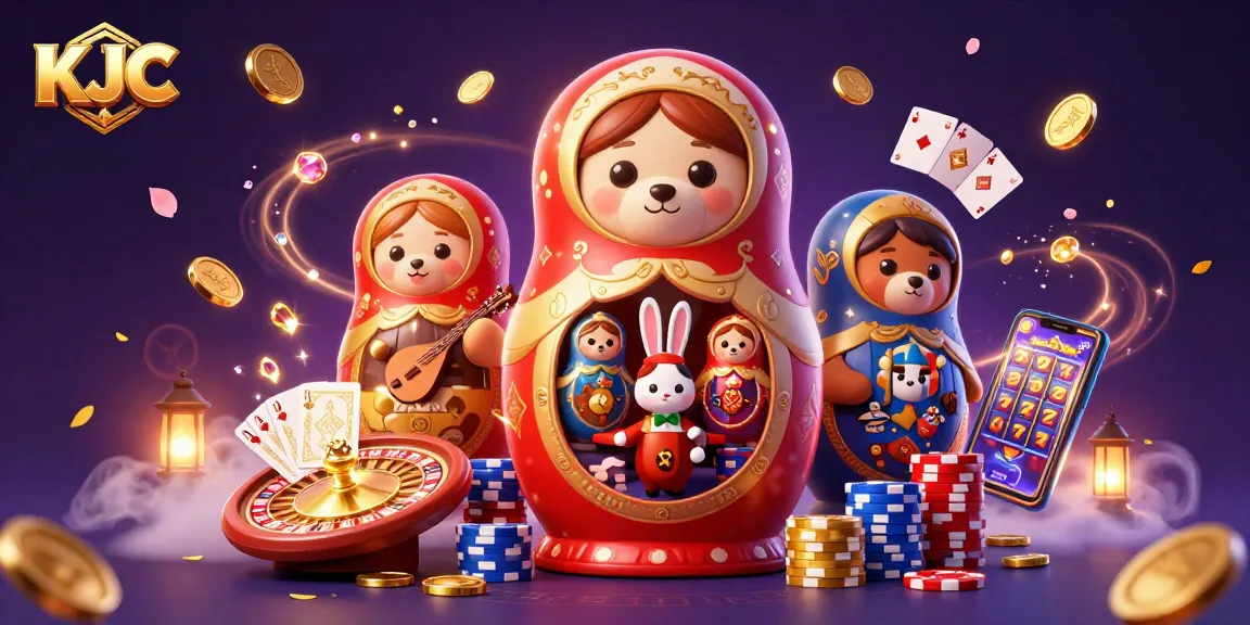 KJC creates winning moments with a vibrant casino scene featuring playful characters and rich gaming elements.