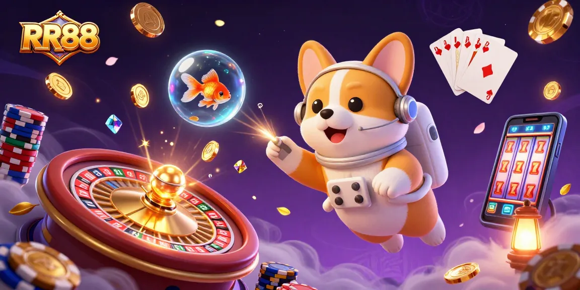 Experience the thrill of RR88 with a vibrant space-themed casino scene featuring fun characters.