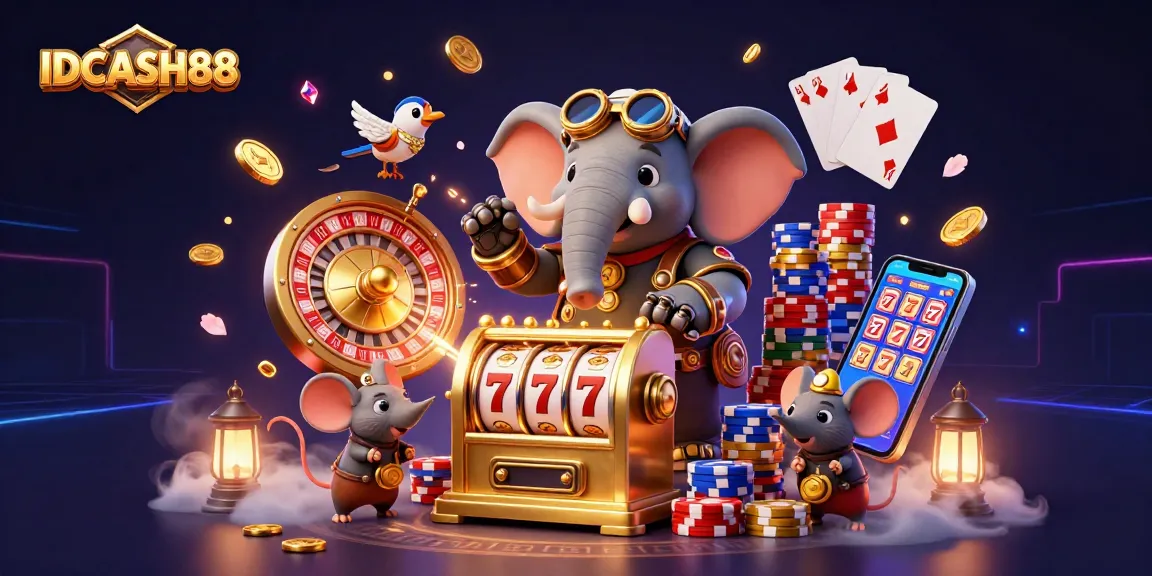 Experience thrilling gameplay at IDCASH88 with 3D illustrated casino characters and dynamic slot elements.