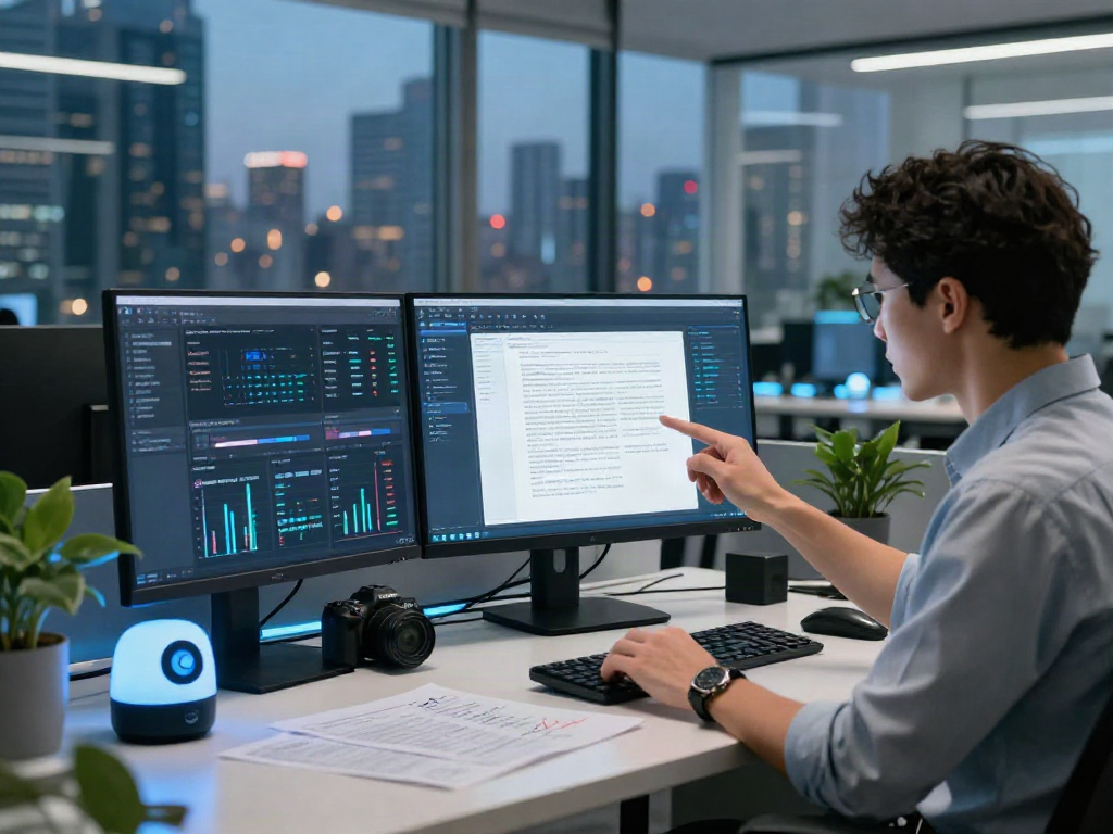 Data analyst reviewing document fraud detection solutions in a modern office environment.